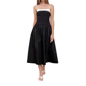 Moon River Black and White Midi Dress